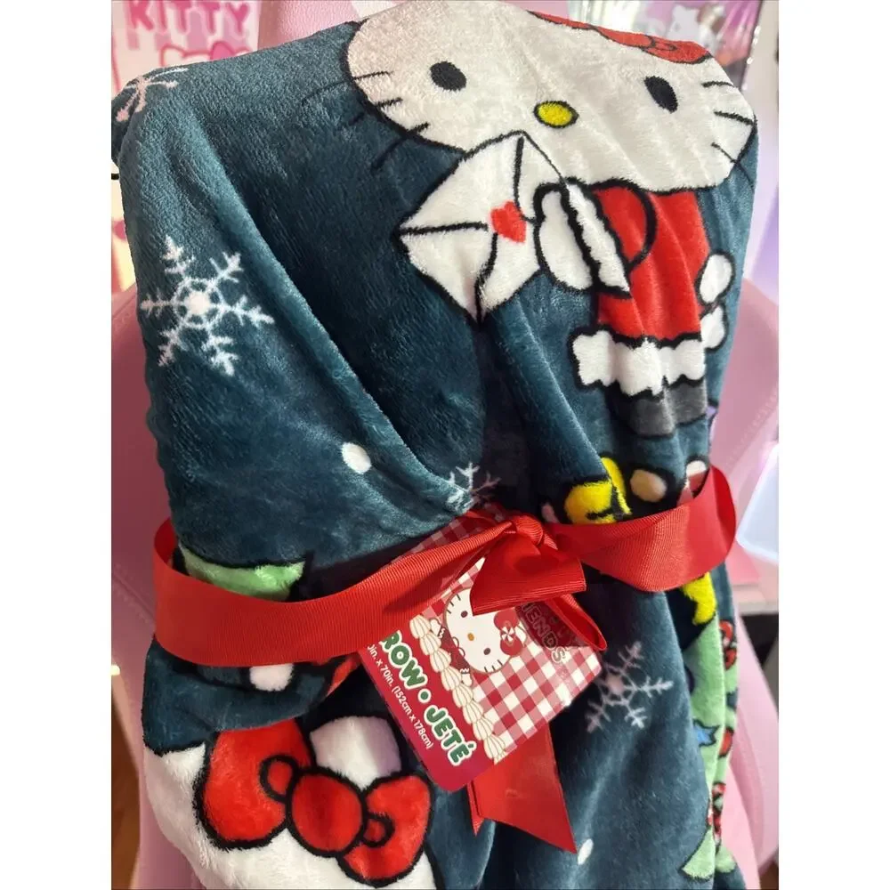 Hello Kitty Throw Blanket Green Red Tree Christmas Holiday 2024 Sanrio Snowflake